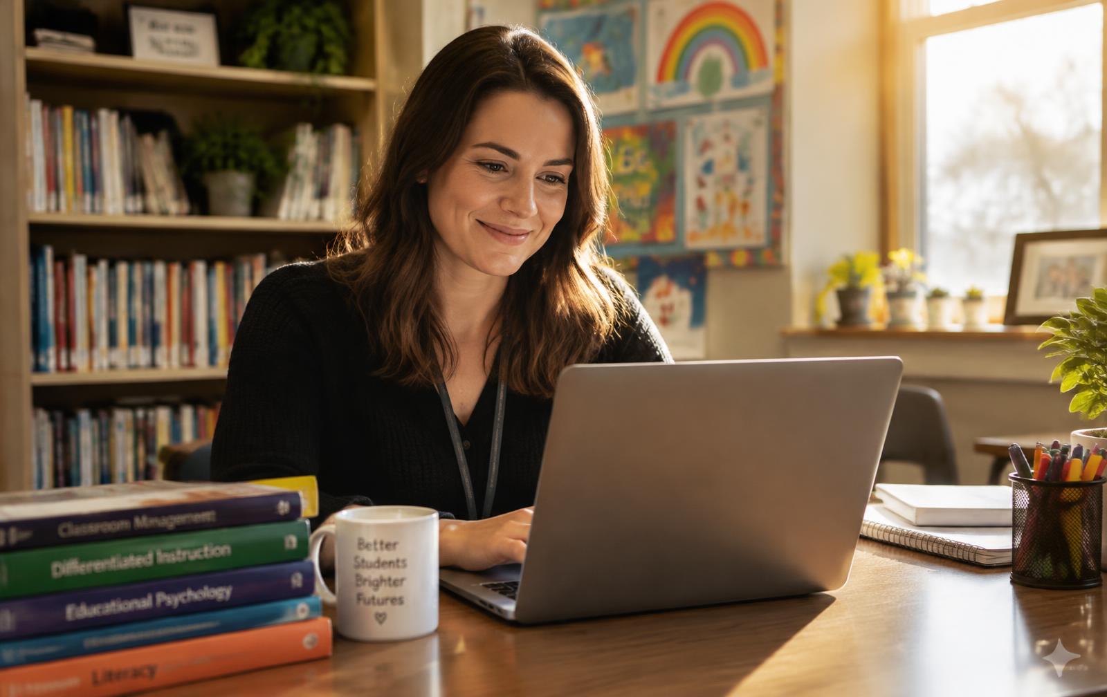 Teacher taking an online professional development course